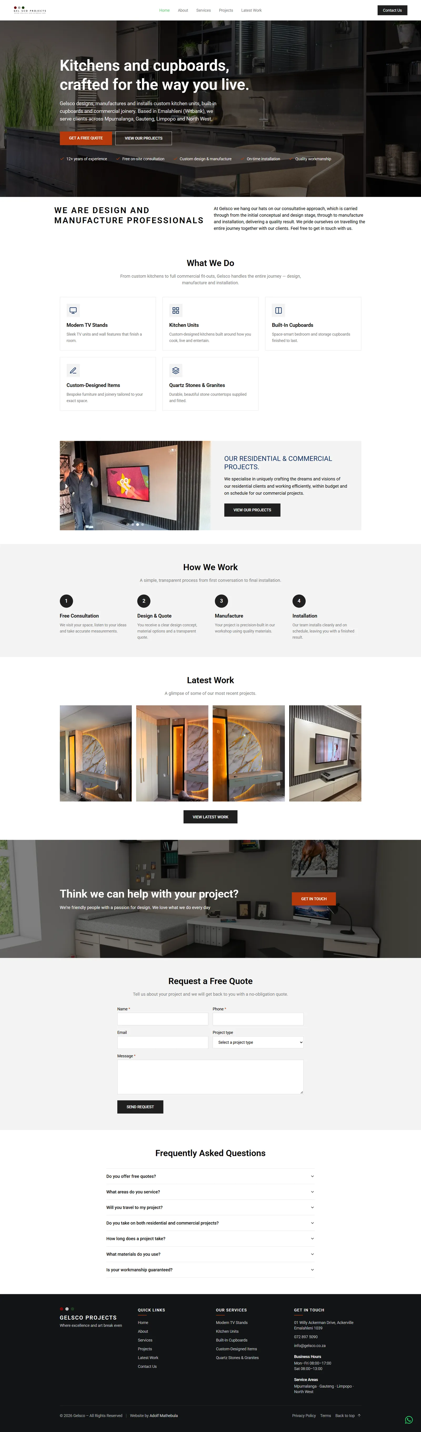 The redesigned Gelsco Projects homepage