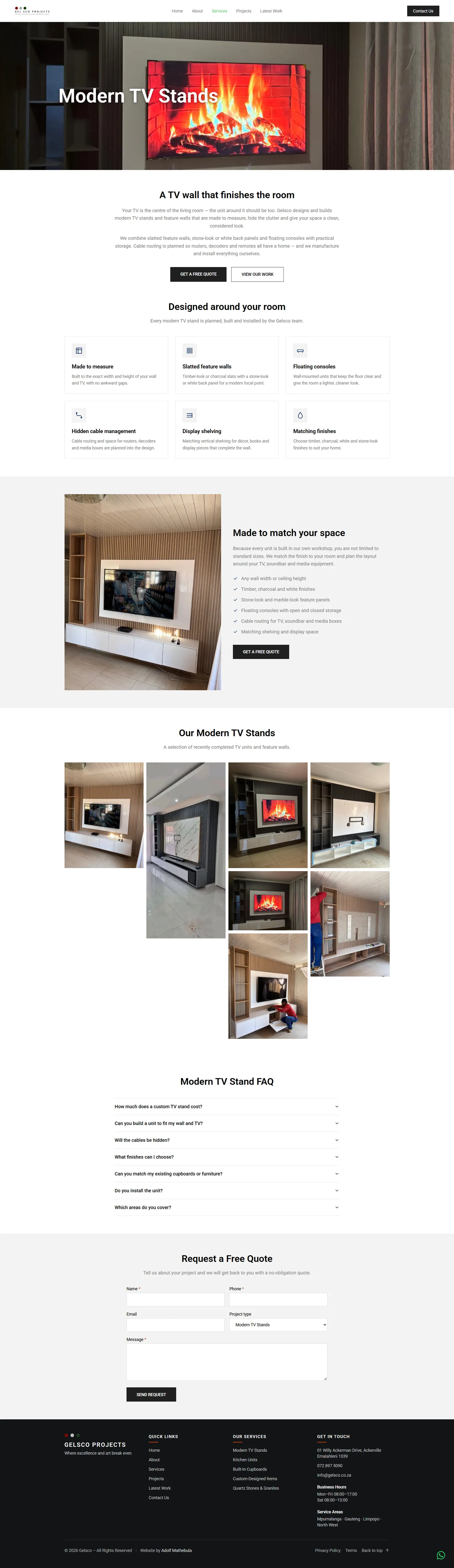 The Gelsco modern TV stands service page